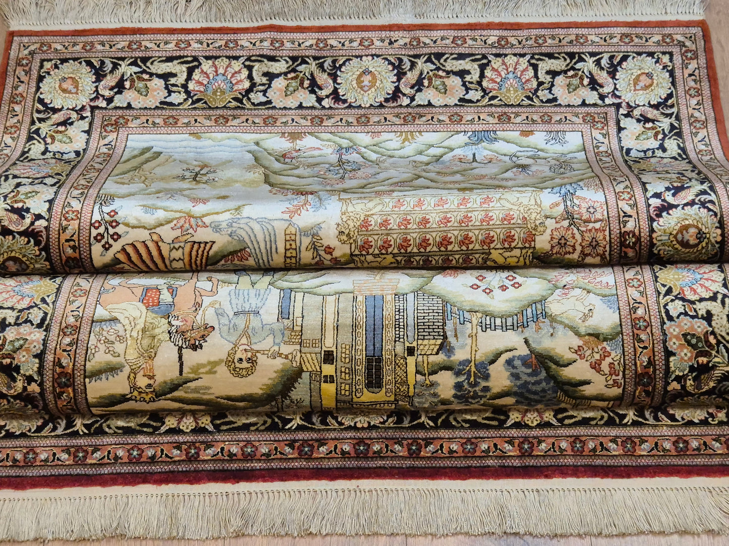 Ghom Teppich Seide auf Seide figürliche Darstellung feine Knüpfung