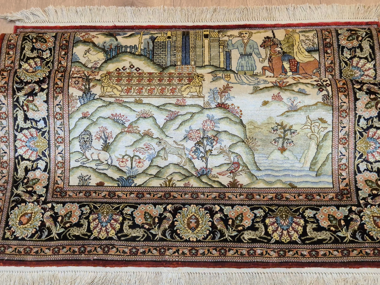 Ghom Teppich Seide auf Seide figürliche Darstellung feine Knüpfung