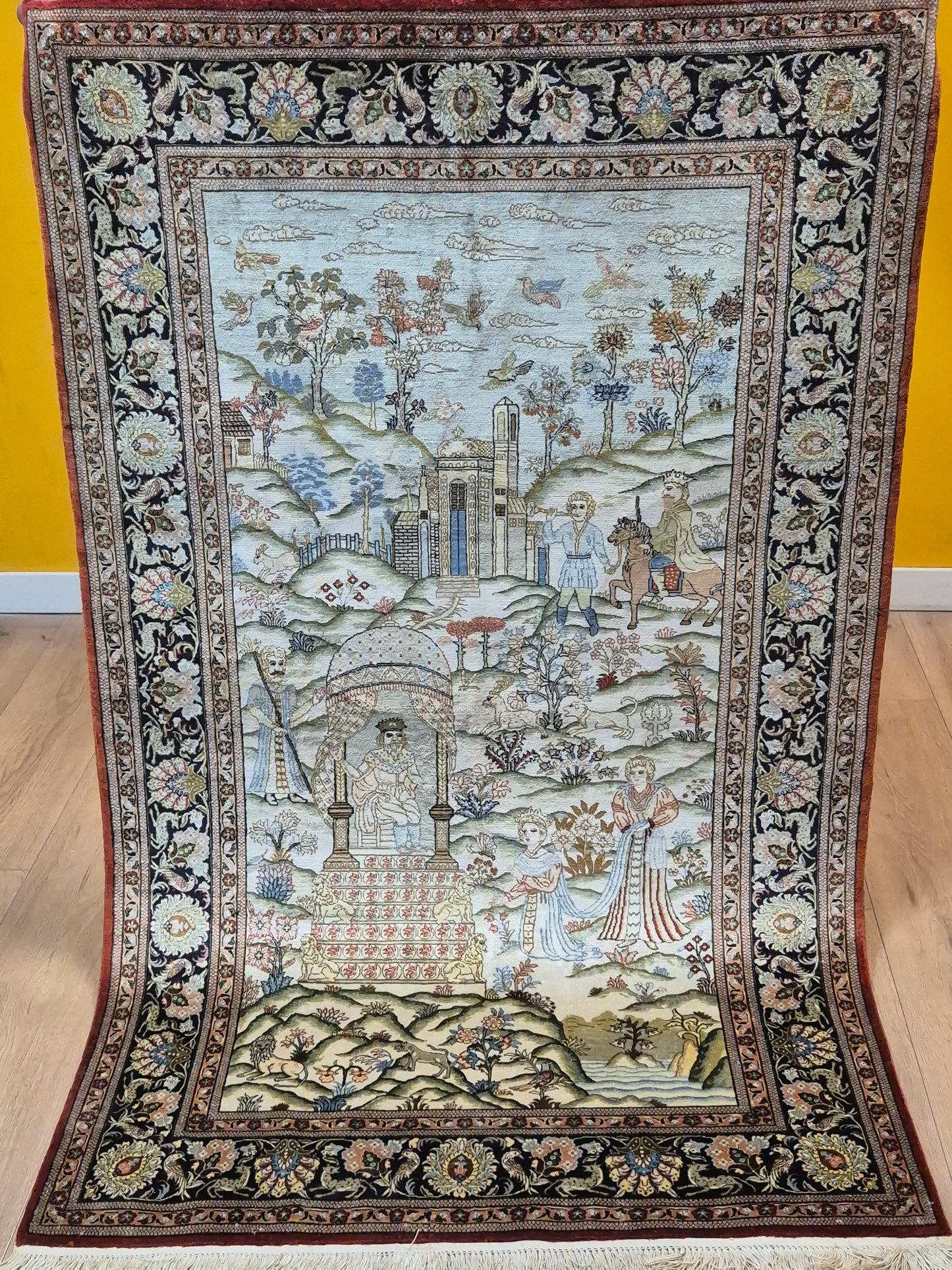 Ghom Teppich Seide auf Seide figürliche Darstellung feine Knüpfung