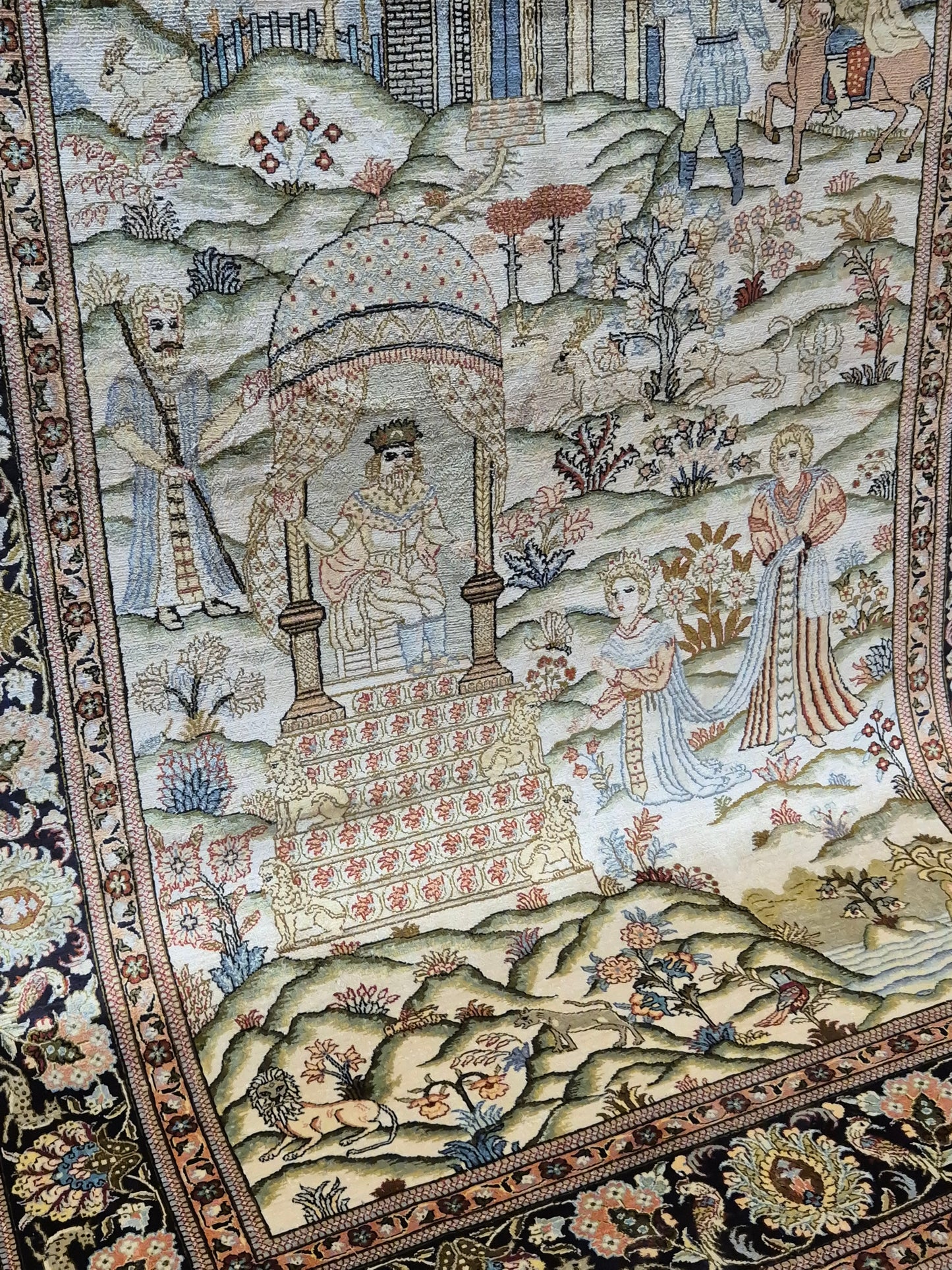 Ghom Teppich Seide auf Seide figürliche Darstellung feine Knüpfung