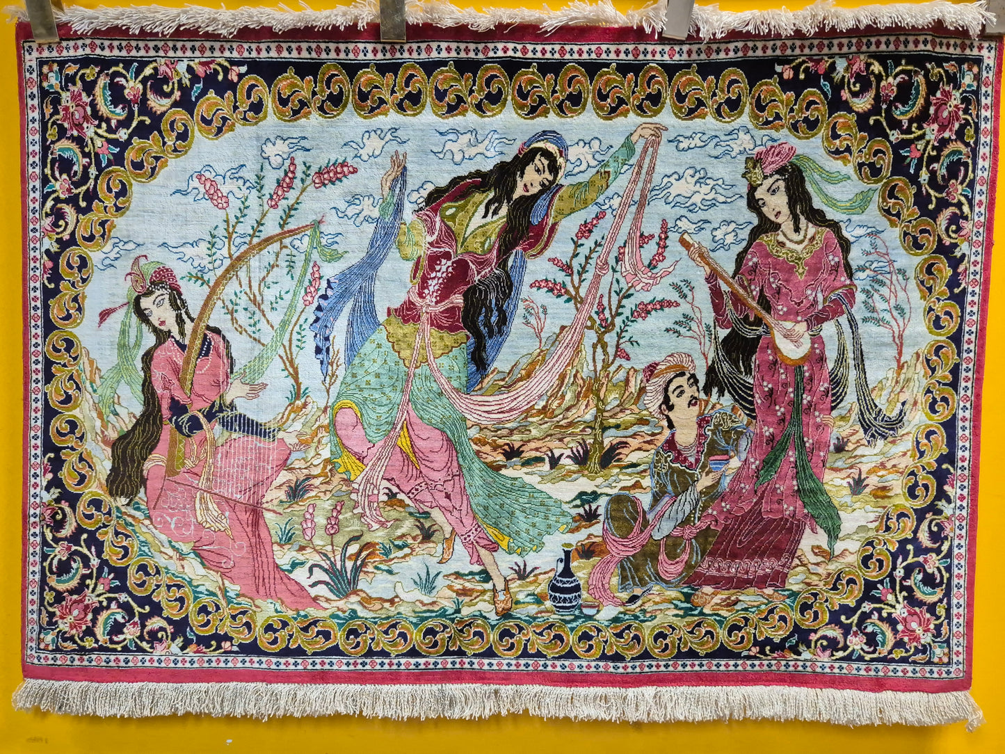 Ghom Teppich reine Seide figürliche Darstellung feine Knüpfung