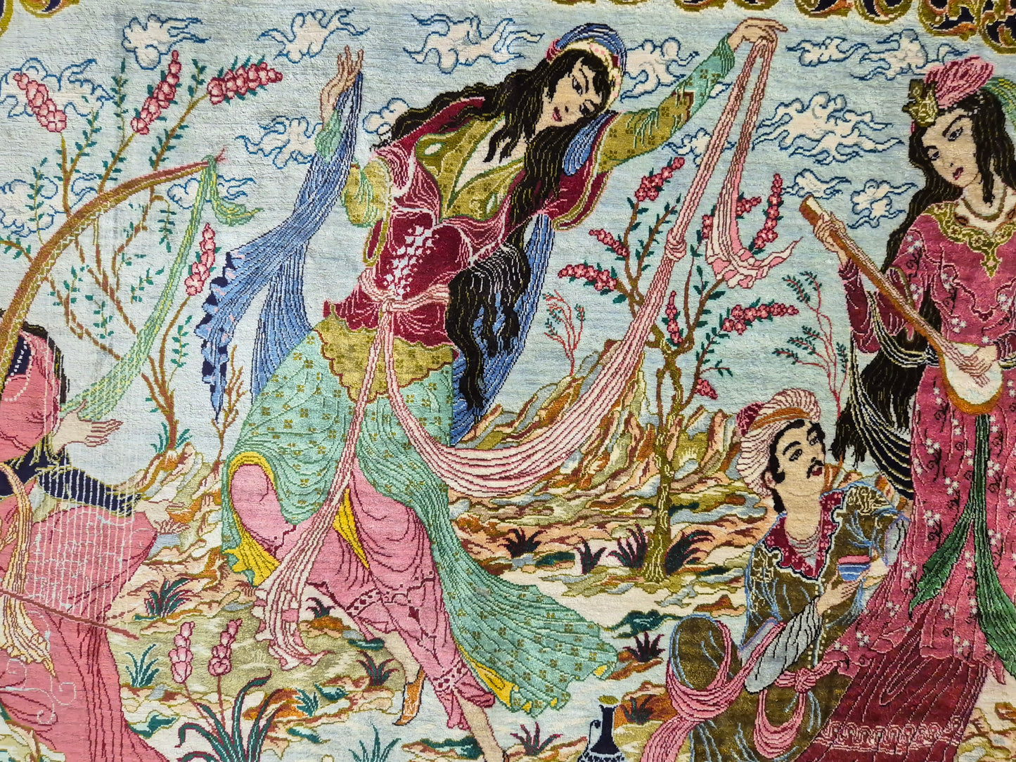 Ghom Teppich reine Seide figürliche Darstellung feine Knüpfung