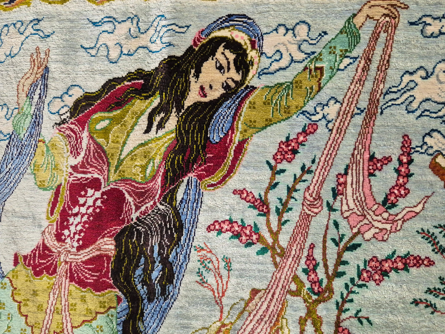 Ghom Teppich reine Seide figürliche Darstellung feine Knüpfung