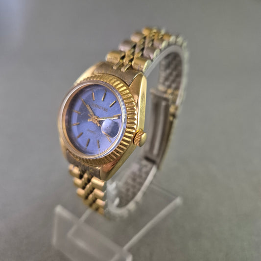 Genevis Damen Quarz Armbanduhr – Goldfarben mit Blauem Zifferblatt