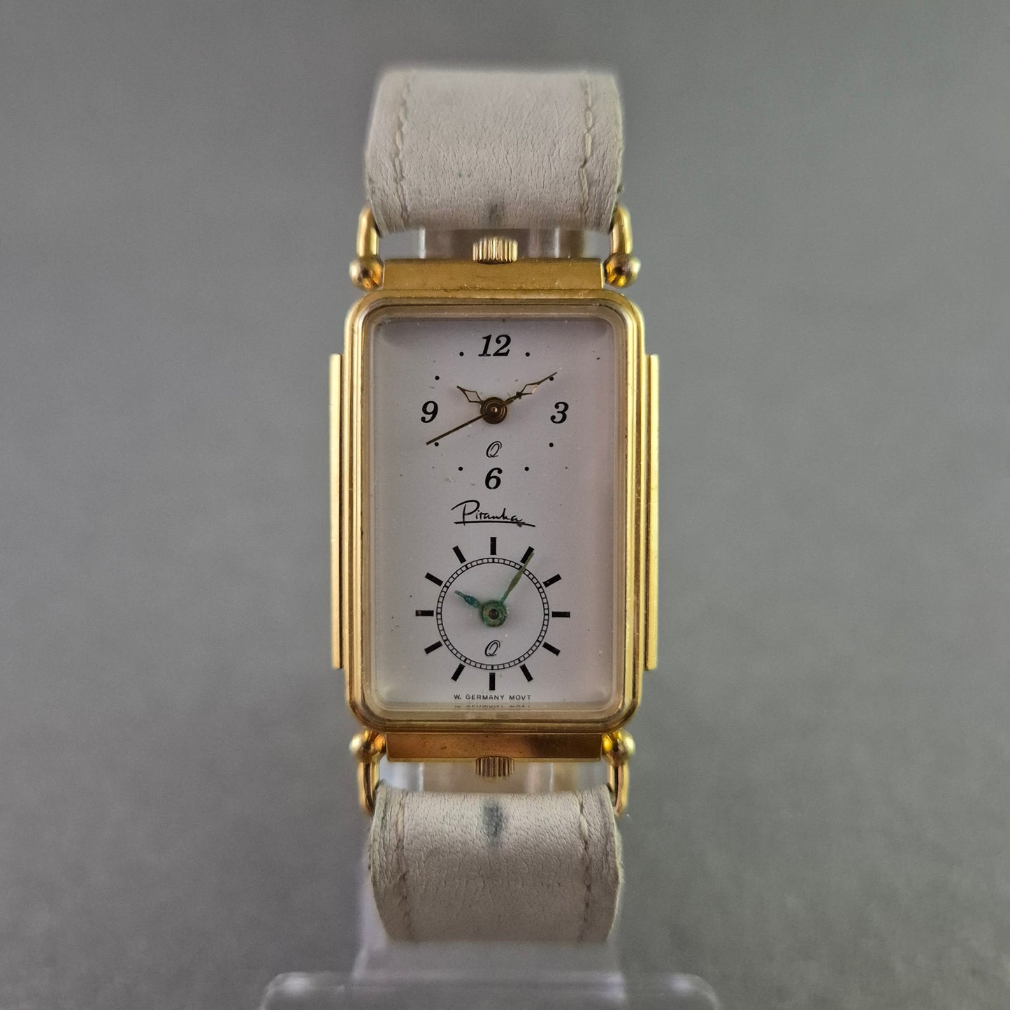 Elegante Damen Uhr Pitanke mit Subsekunde und hellem Lederband
