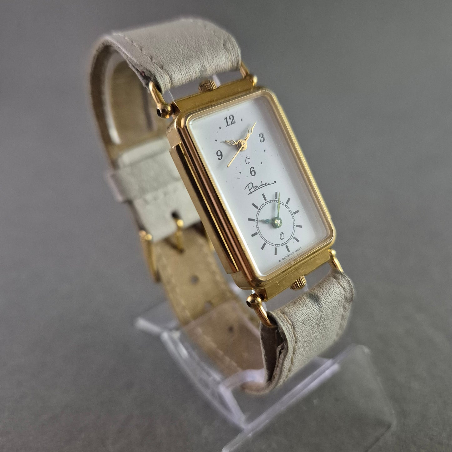 Elegante Damen Uhr Pitanke mit Subsekunde und hellem Lederband