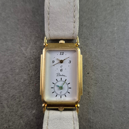 Elegante Damen Uhr Pitanke mit Subsekunde und hellem Lederband