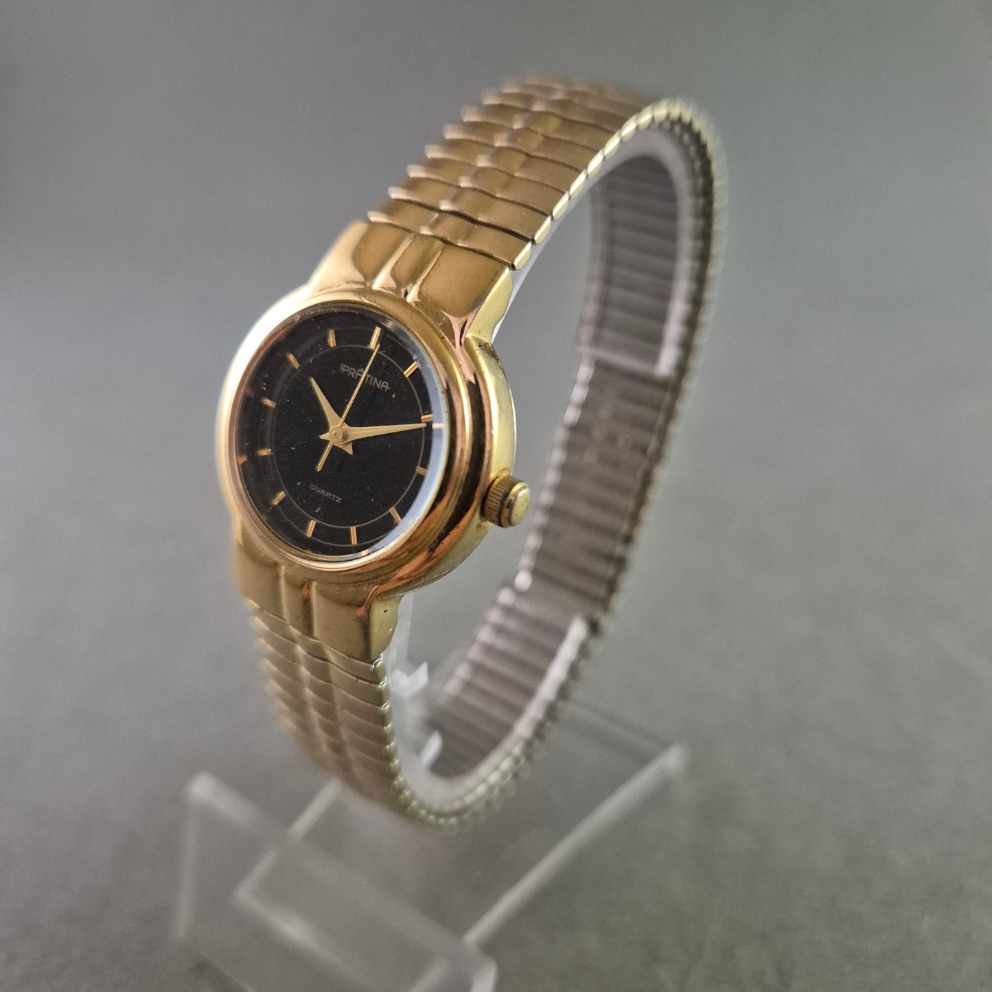 Elegante Damen Uhr PRATINA mit schwarzem Zifferblatt und Flexband
