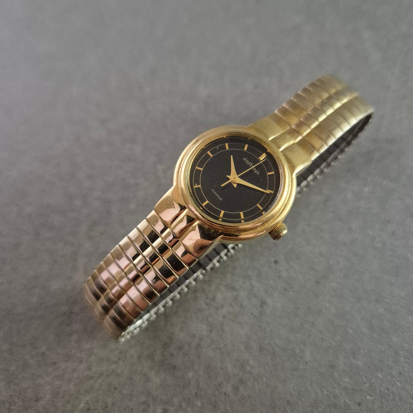 Elegante Damen Uhr PRATINA mit schwarzem Zifferblatt und Flexband
