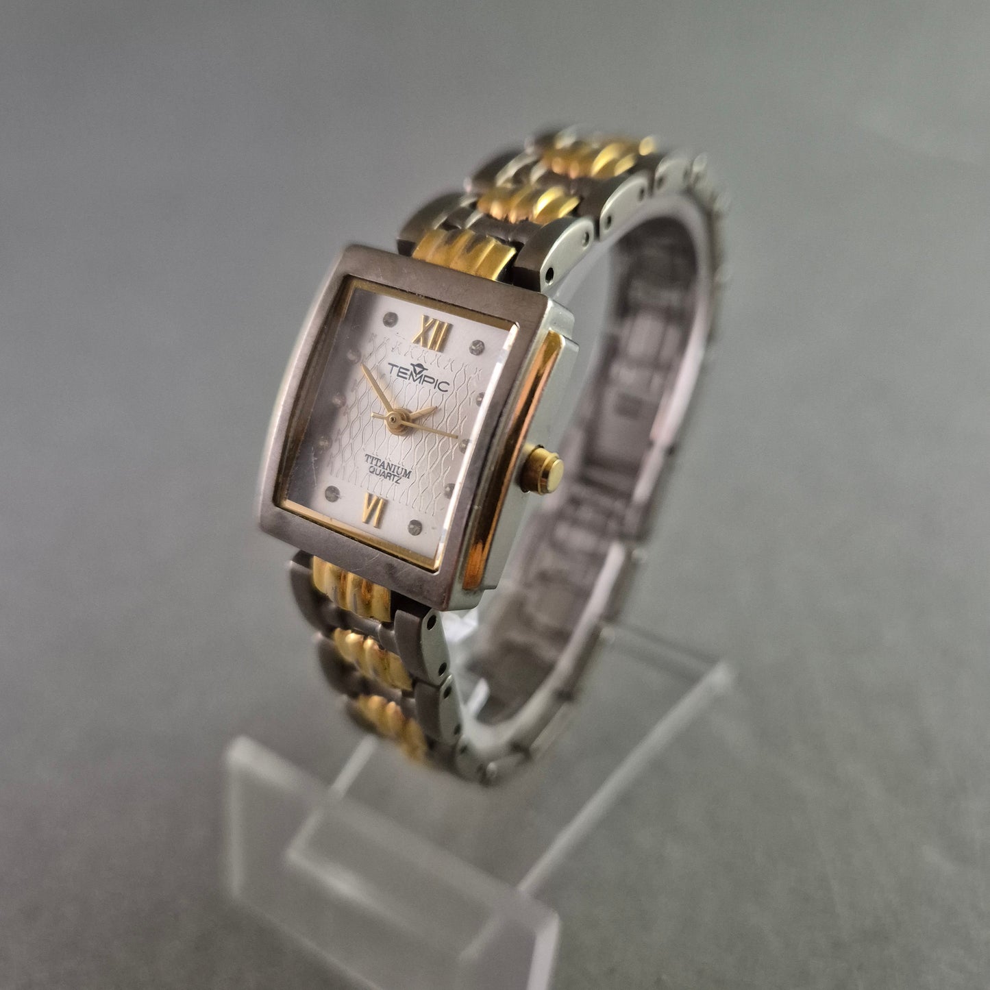 Elegante Damen Uhr TEMP IC Titanium mit Strass und Bicolor-Band