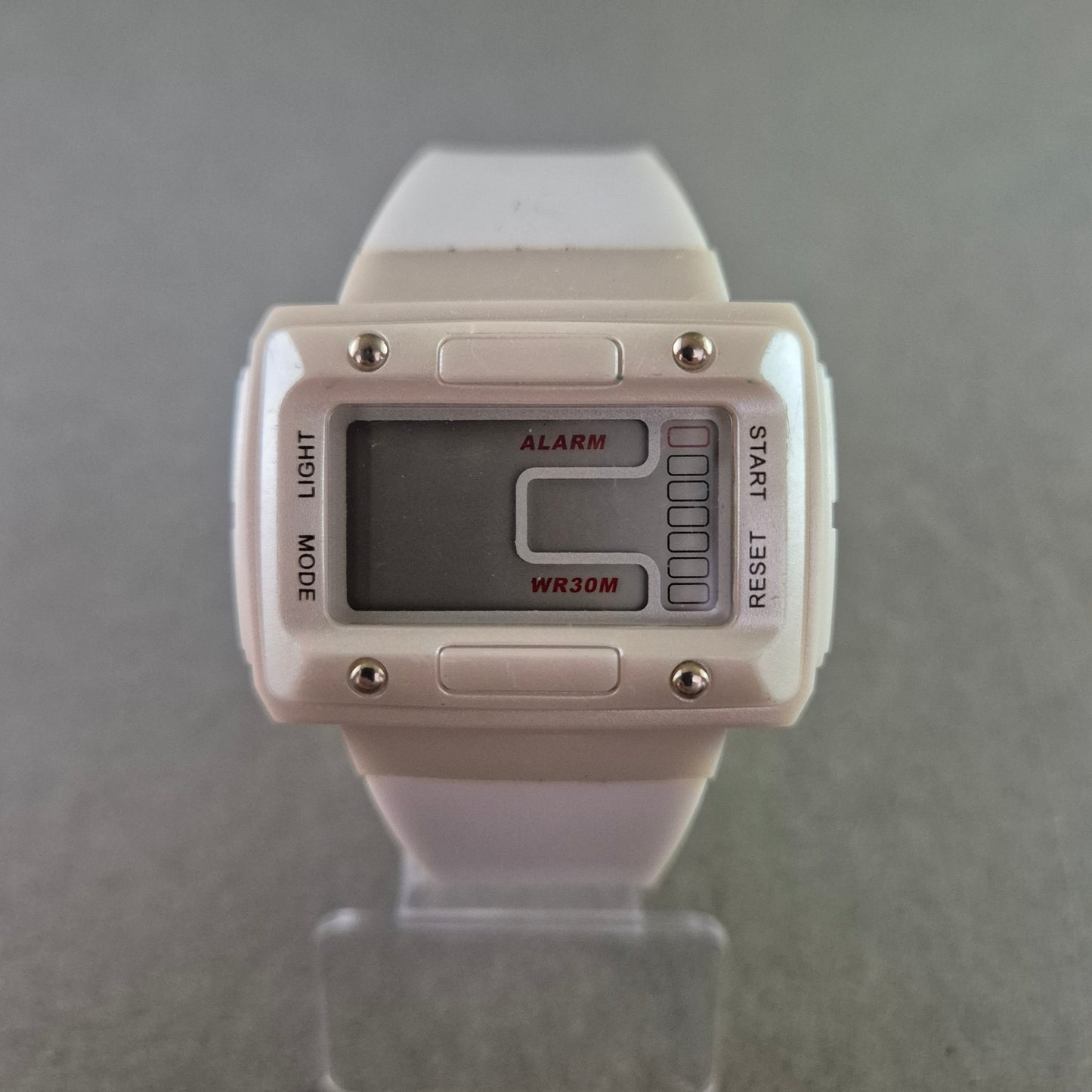 Sportliche Unisex Digital Uhr mit Alarm und weißem Silikonband