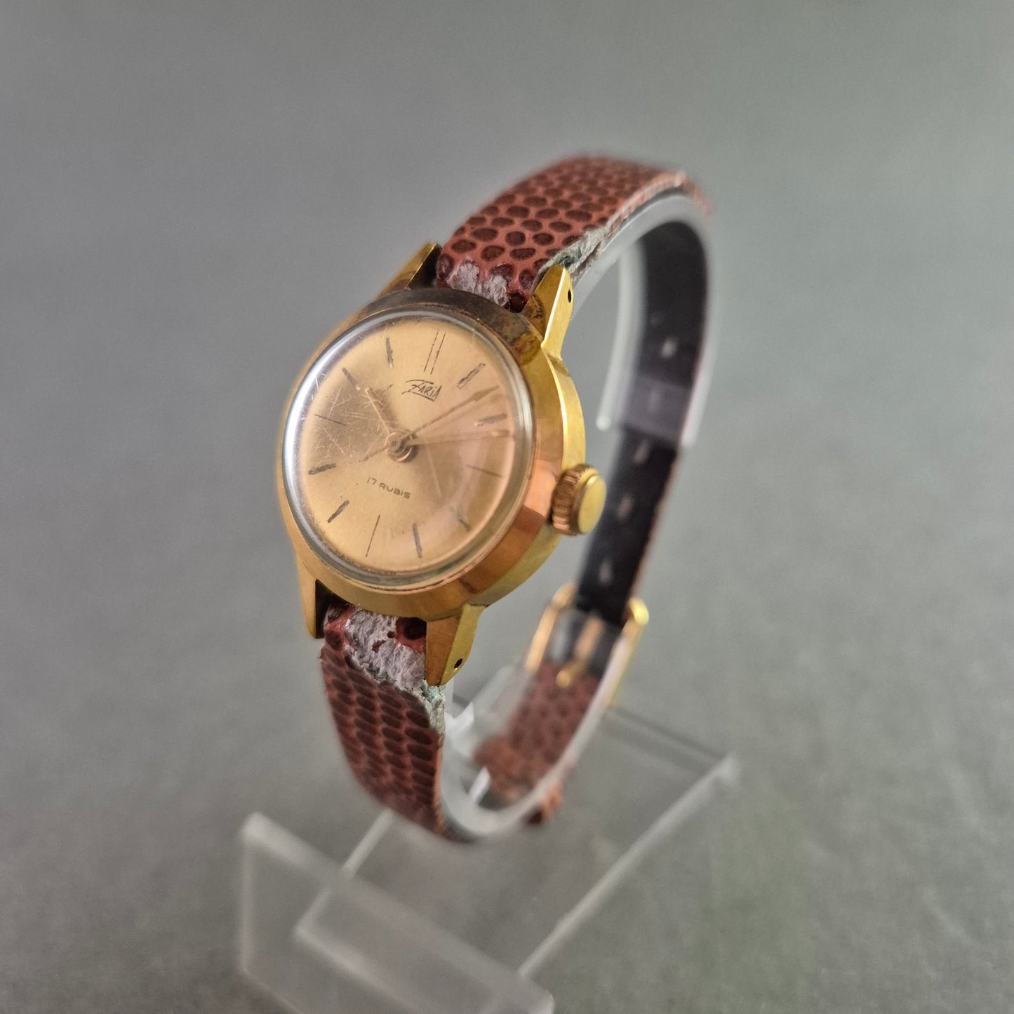 Vintage Damen Uhr ZARIA 17 Rubis mit Gold und Krokoband