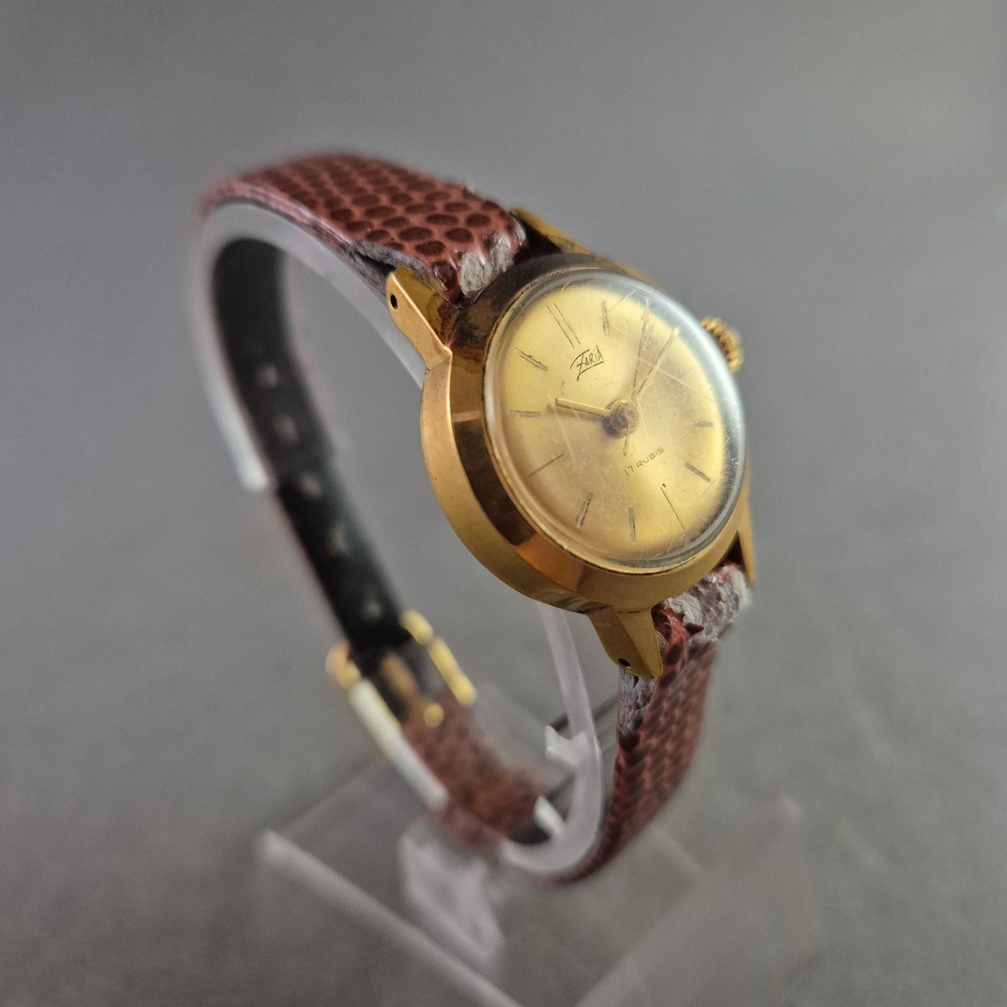 Vintage Damen Uhr ZARIA 17 Rubis mit Gold und Krokoband