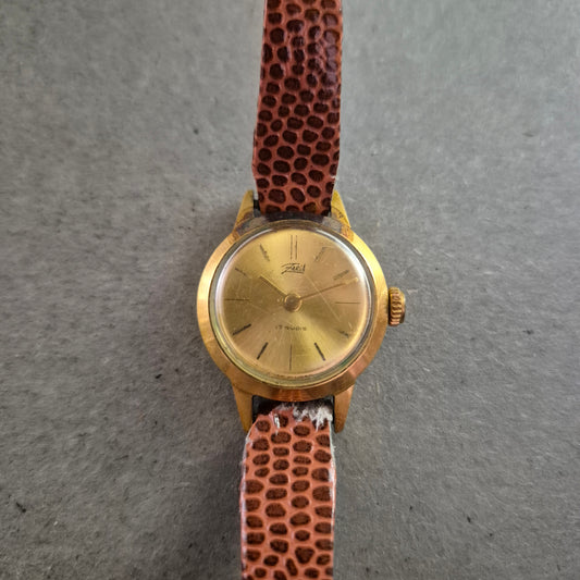 Vintage Damen Uhr ZARIA 17 Rubis mit Gold und Krokoband