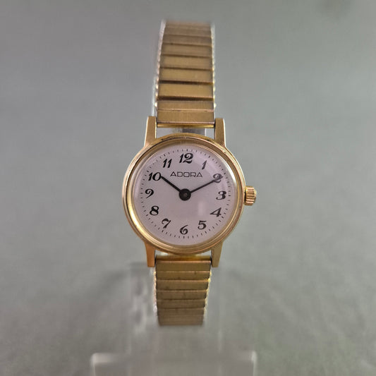 Klassische Damen Uhr ADORA mit Goldgehäuse und Flexband