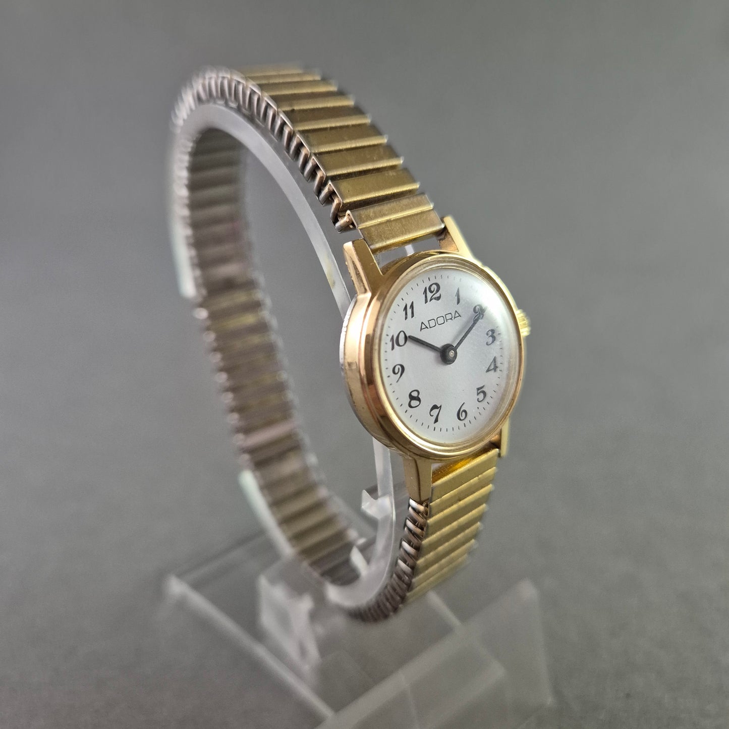 Klassische Damen Uhr ADORA mit Goldgehäuse und Flexband