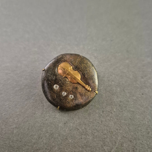 Musikalische Vintage Brosche mit Geige – Rundes Design mit Glitzersteinen