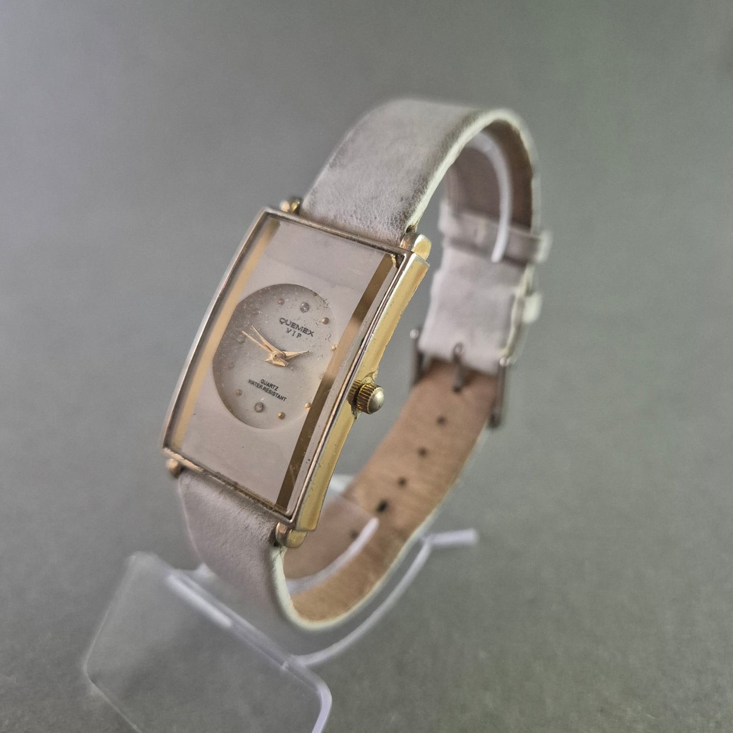 Elegante Quemex Damen Uhr mit Weißem Lederarmband