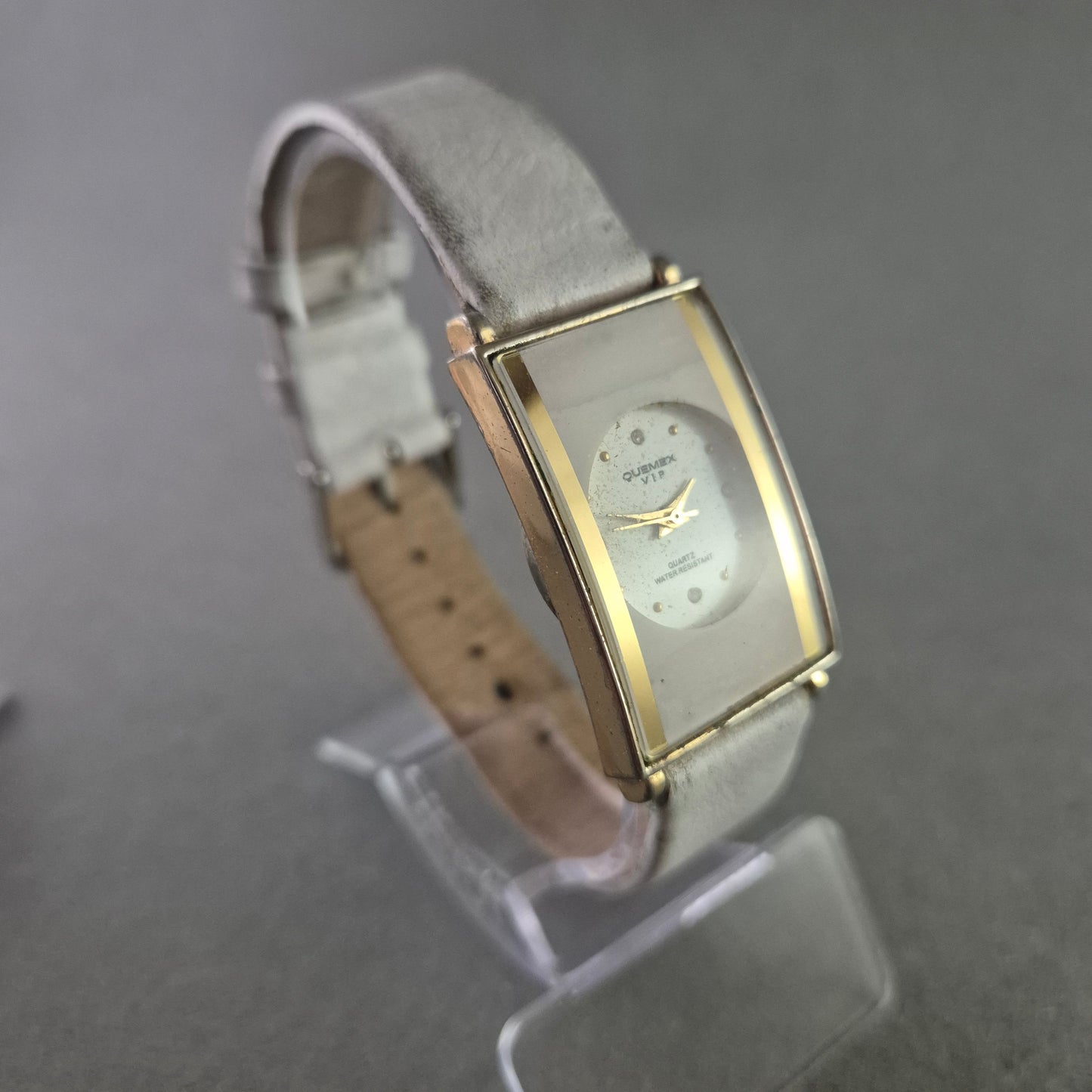 Elegante Quemex Damen Uhr mit Weißem Lederarmband