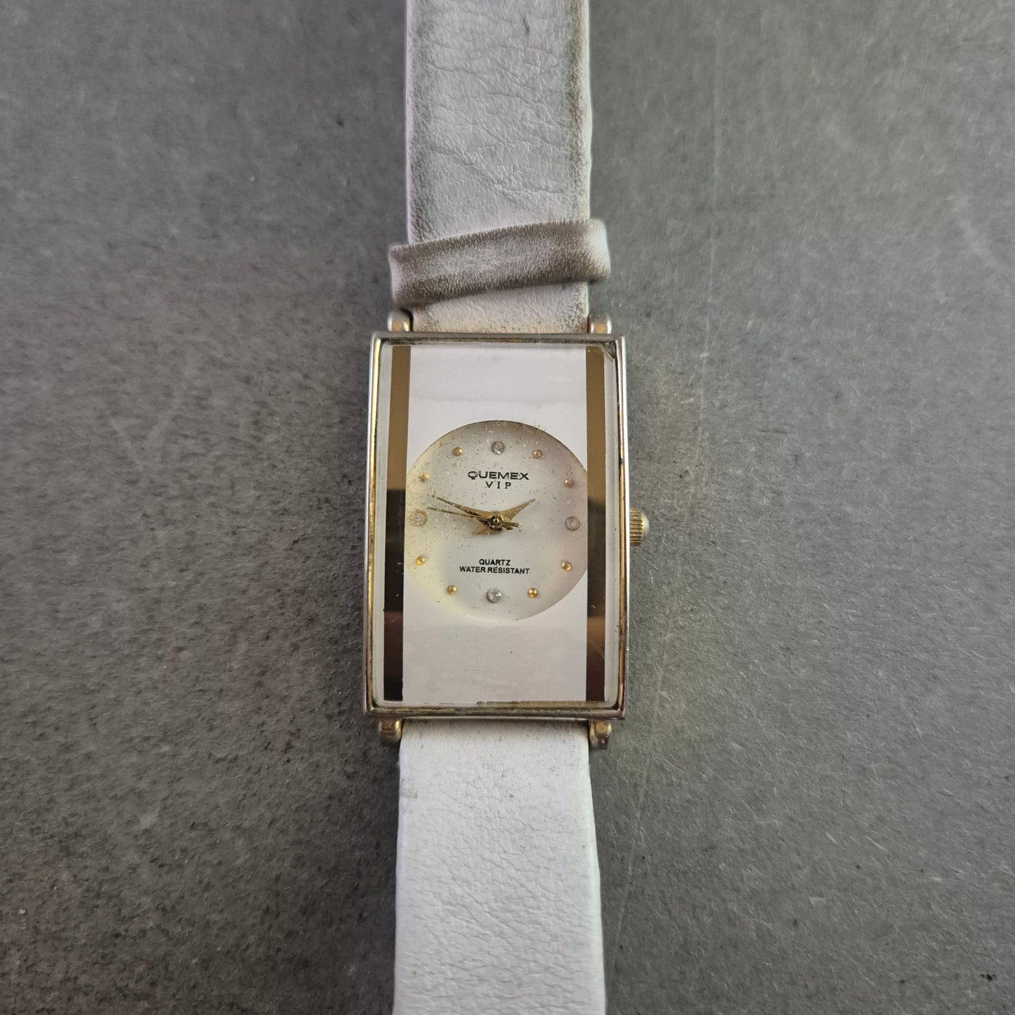 Elegante Quemex Damen Uhr mit Weißem Lederarmband