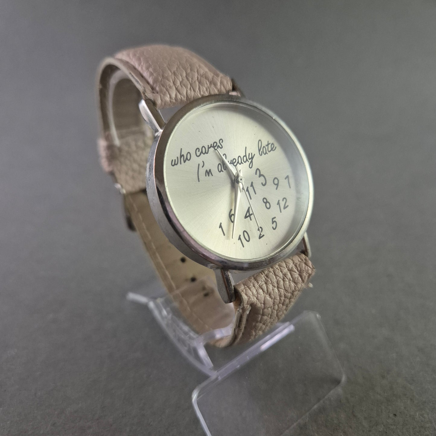 Lustige Damen Uhr mit Spruch und Beige Lederarmband