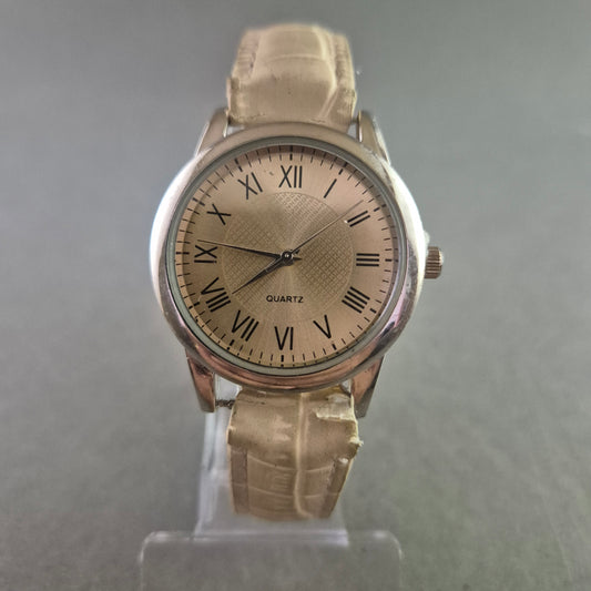 JG Damen Uhr mit Römischen Ziffern und Beige Lederarmband