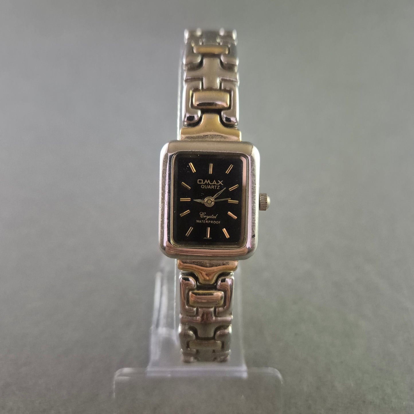 Omax Damen Uhr mit Schwarzem Zifferblatt und Edelstahlarmband