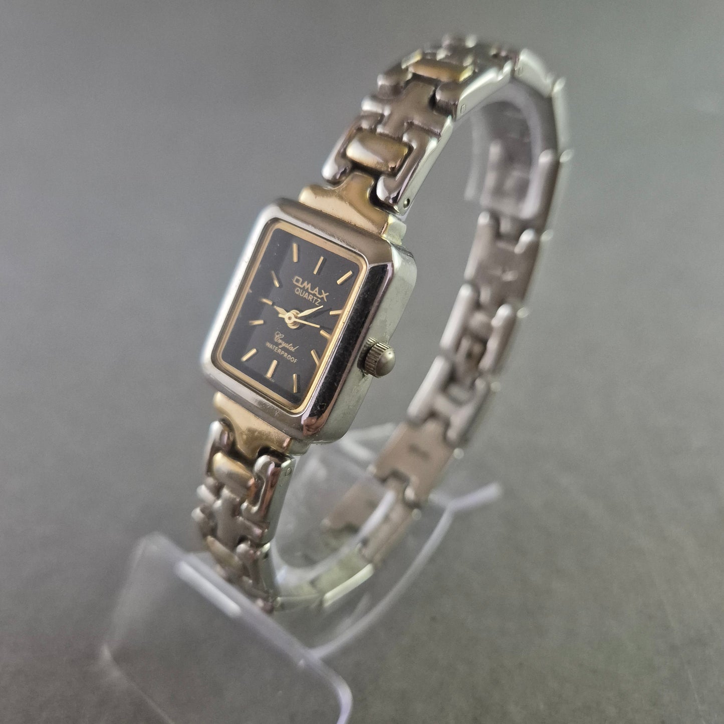 Omax Damen Uhr mit Schwarzem Zifferblatt und Edelstahlarmband