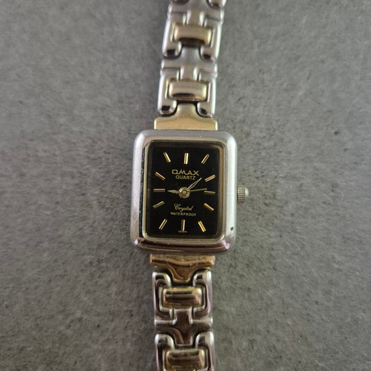 Omax Damen Uhr mit Schwarzem Zifferblatt und Edelstahlarmband