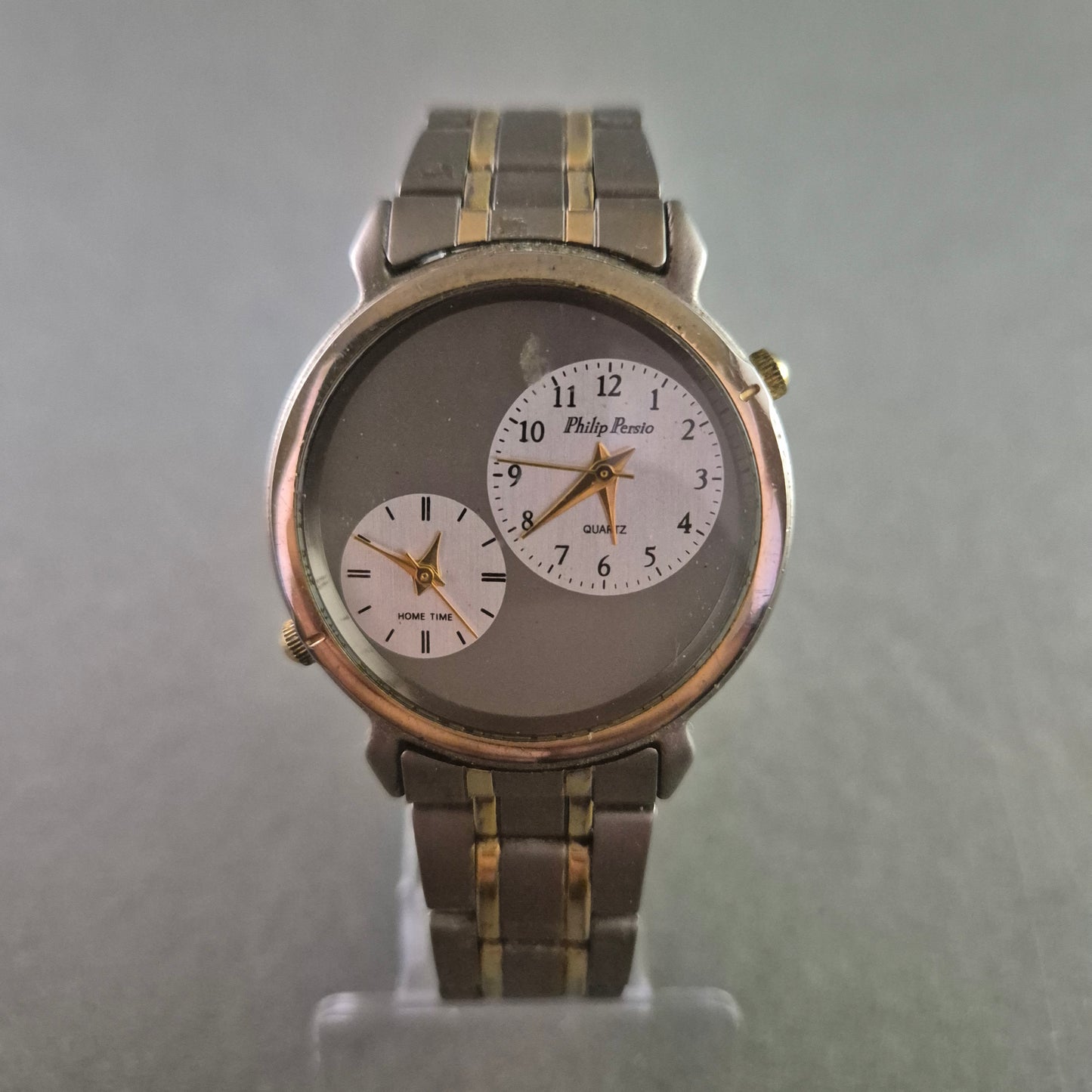 Philip Persio Herren Uhr mit Doppel Zifferblatt und Edelstahlarmband