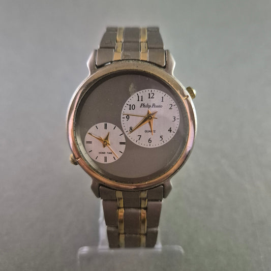 Philip Persio Herren Uhr mit Doppel Zifferblatt und Edelstahlarmband