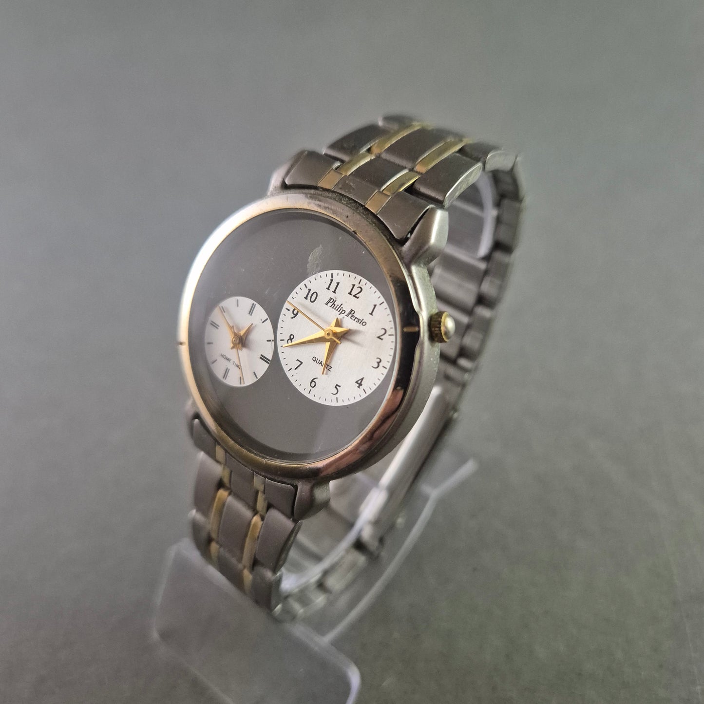 Philip Persio Herren Uhr mit Doppel Zifferblatt und Edelstahlarmband