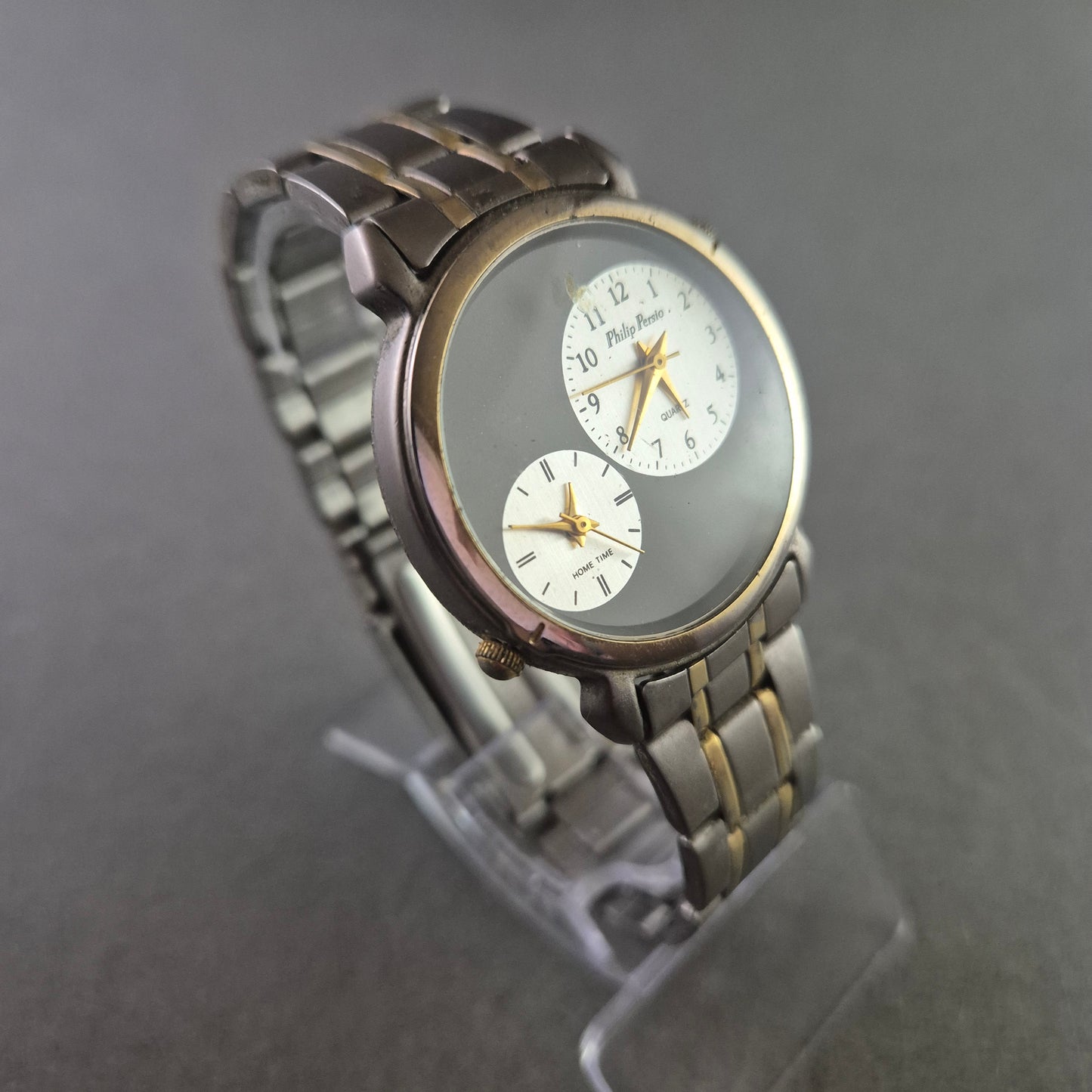 Philip Persio Herren Uhr mit Doppel Zifferblatt und Edelstahlarmband