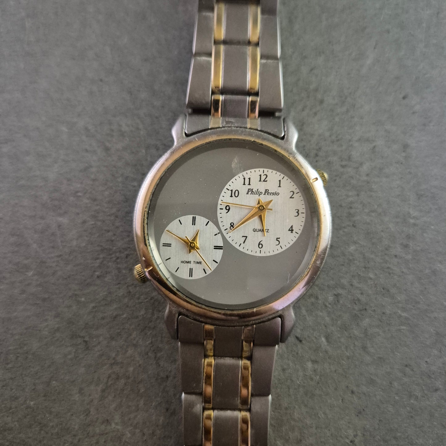 Philip Persio Herren Uhr mit Doppel Zifferblatt und Edelstahlarmband