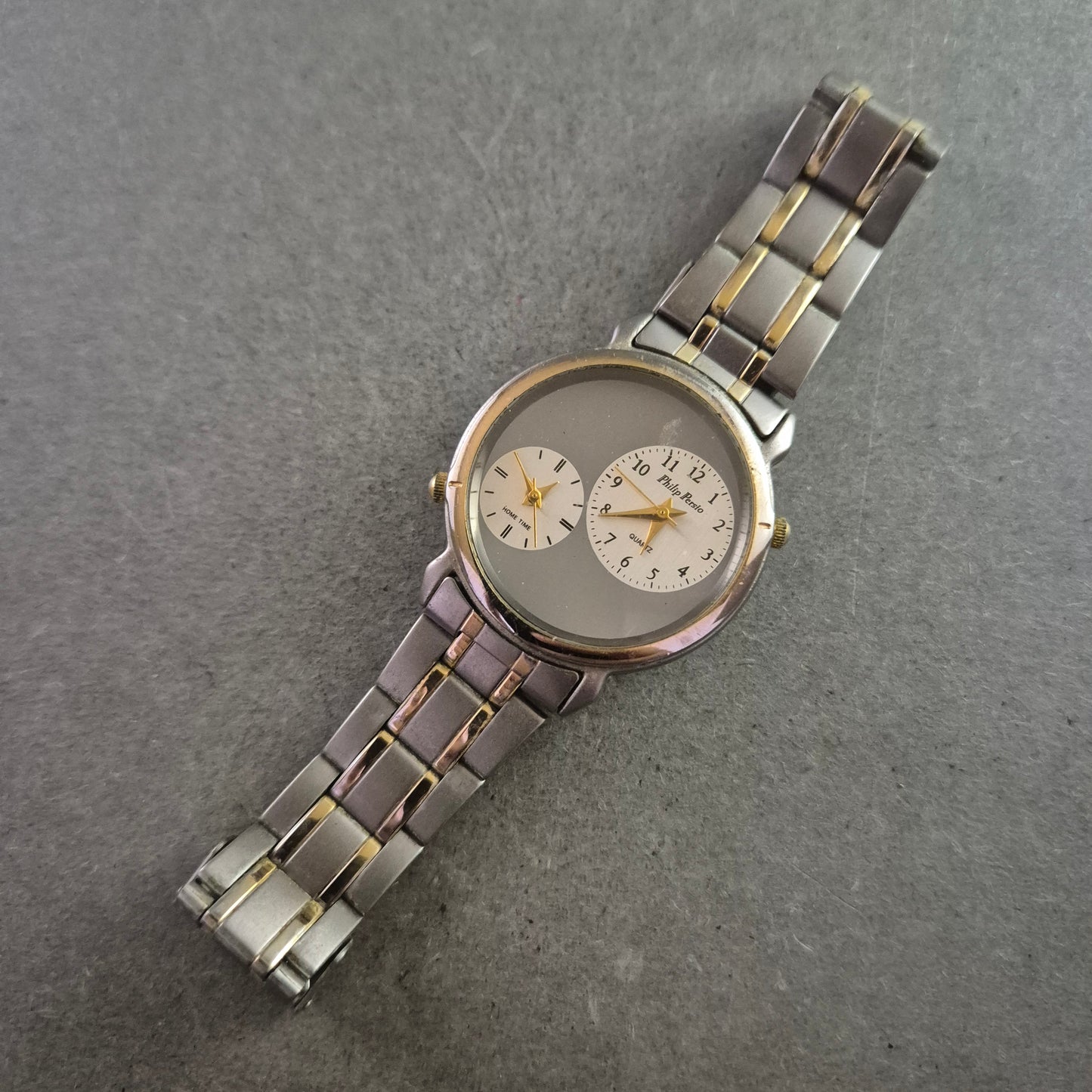 Philip Persio Herren Uhr mit Doppel Zifferblatt und Edelstahlarmband