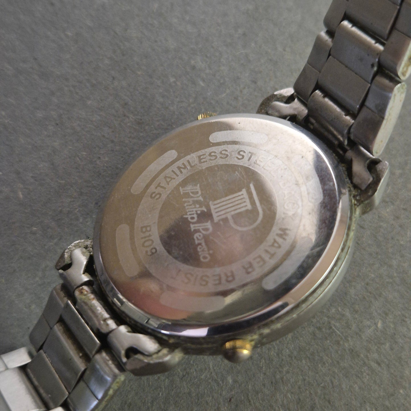 Philip Persio Herren Uhr mit Doppel Zifferblatt und Edelstahlarmband