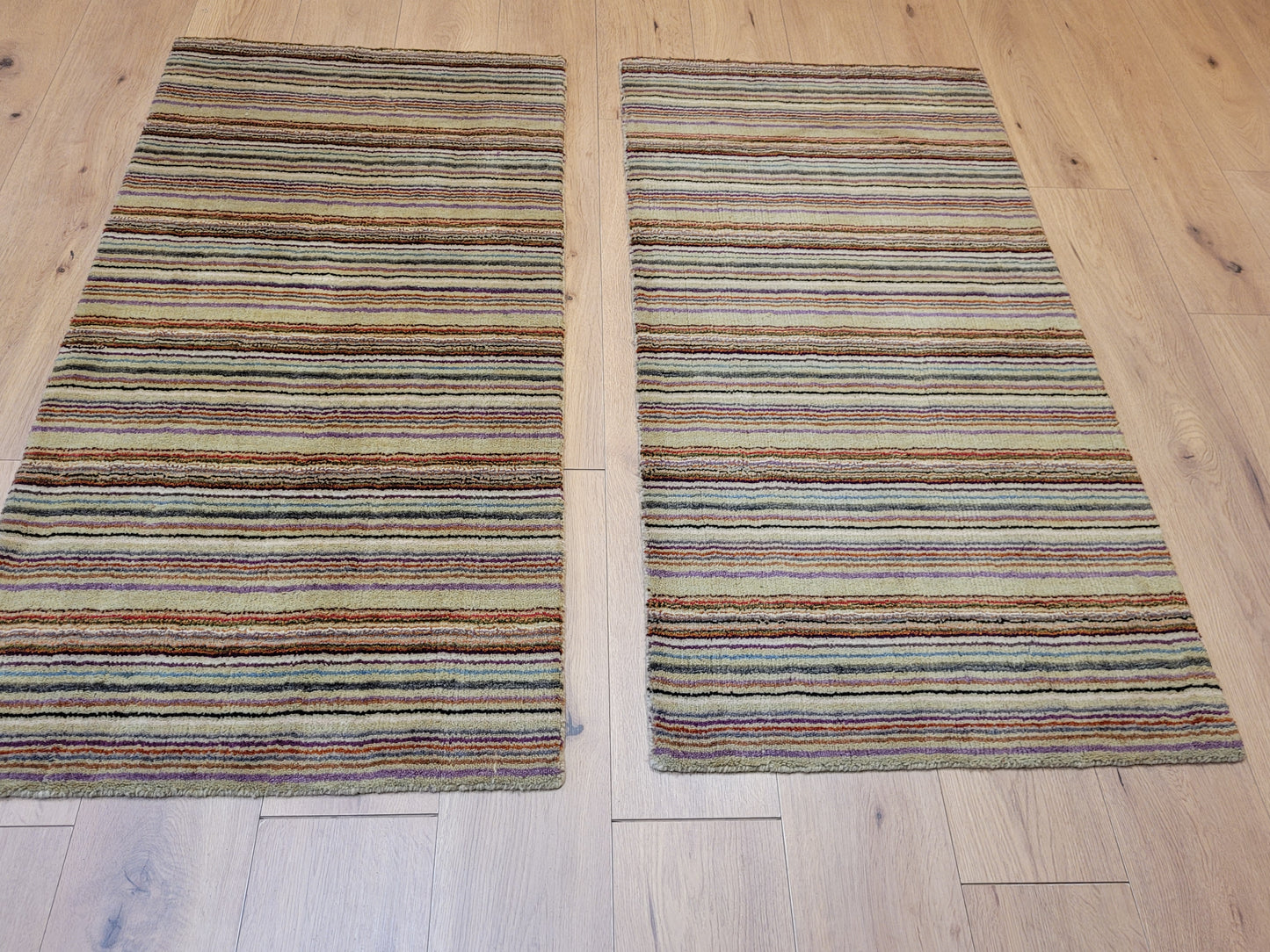 Moderner Streifenteppich – Set aus 2 Stück, handgeknüpft aus Wolle Gabbeh