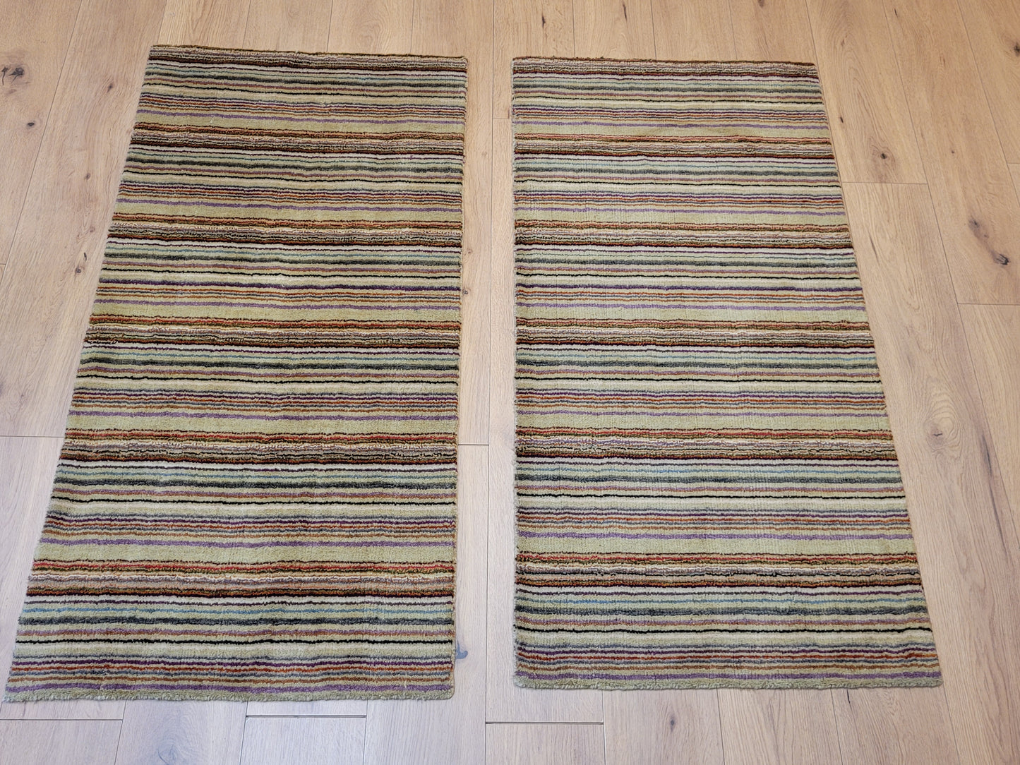 Moderner Streifenteppich – Set aus 2 Stück, handgeknüpft aus Wolle Gabbeh