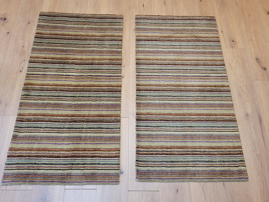 Moderner Streifenteppich – Set aus 2 Stück, handgeknüpft aus Wolle Gabbeh