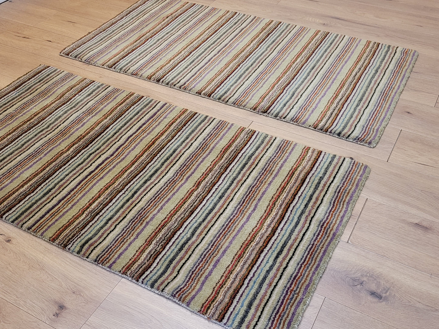 Moderner Streifenteppich – Set aus 2 Stück, handgeknüpft aus Wolle Gabbeh