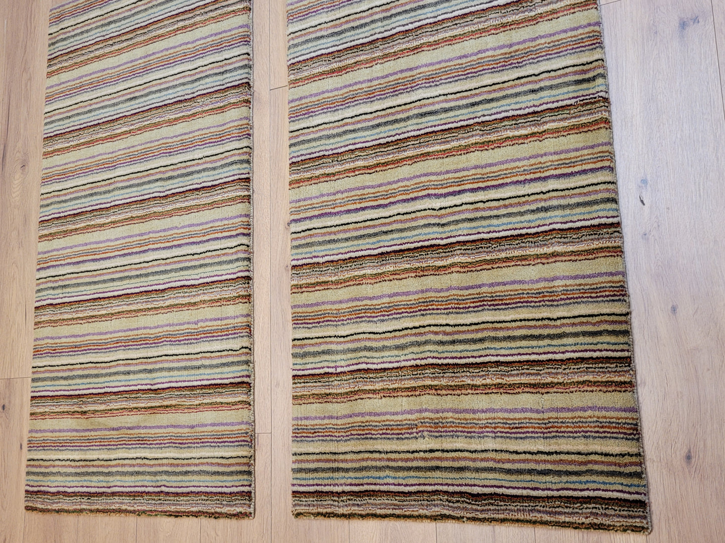 Moderner Streifenteppich – Set aus 2 Stück, handgeknüpft aus Wolle Gabbeh