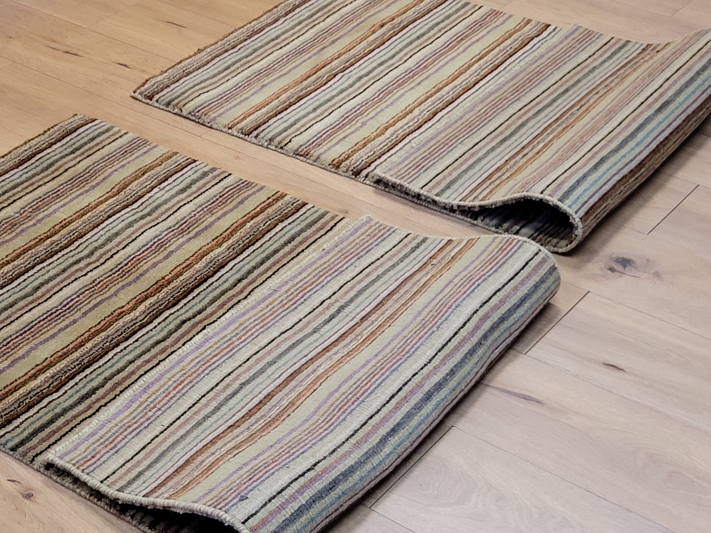 Moderner Streifenteppich – Set aus 2 Stück, handgeknüpft aus Wolle Gabbeh