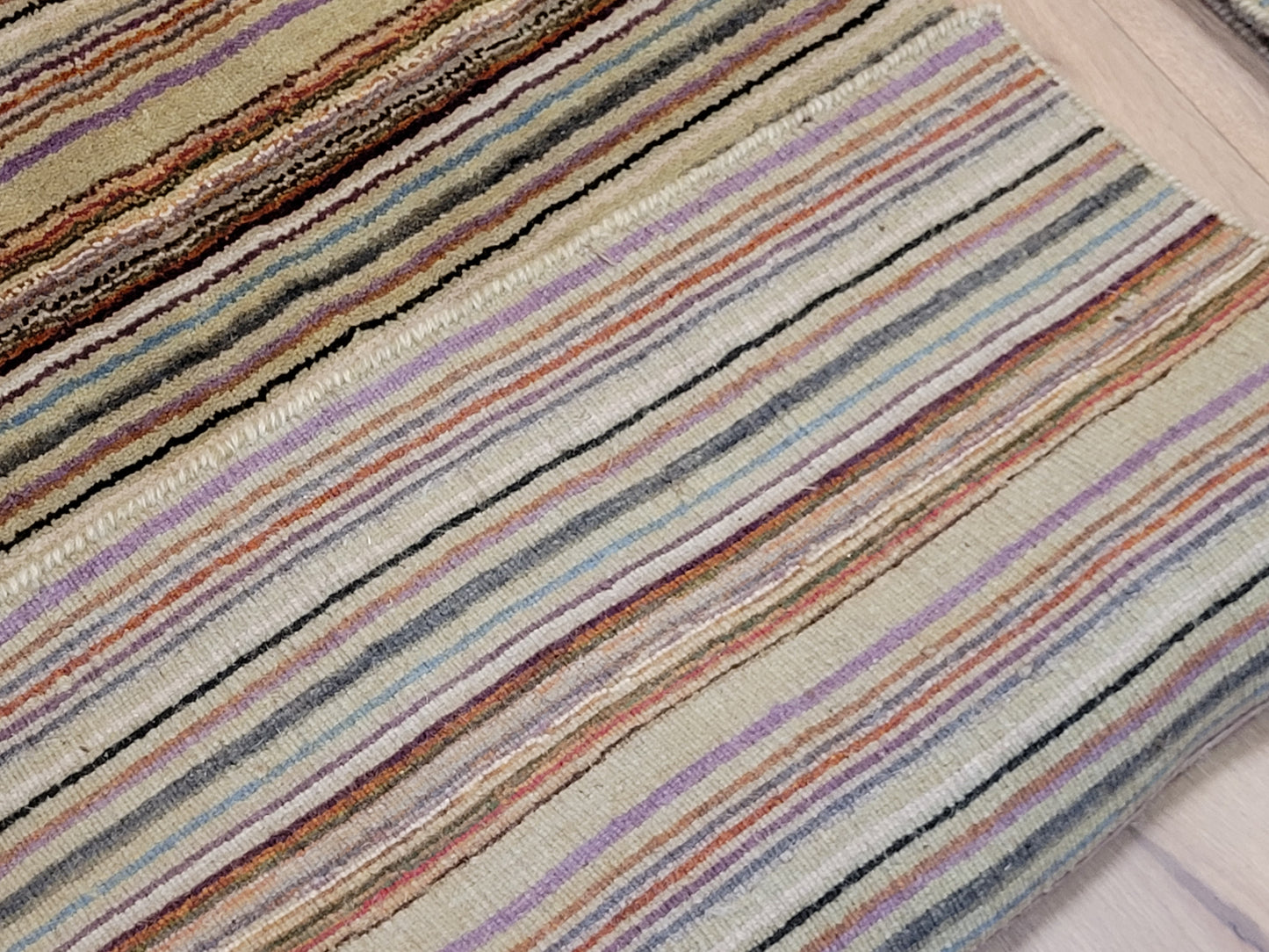 Moderner Streifenteppich – Set aus 2 Stück, handgeknüpft aus Wolle Gabbeh