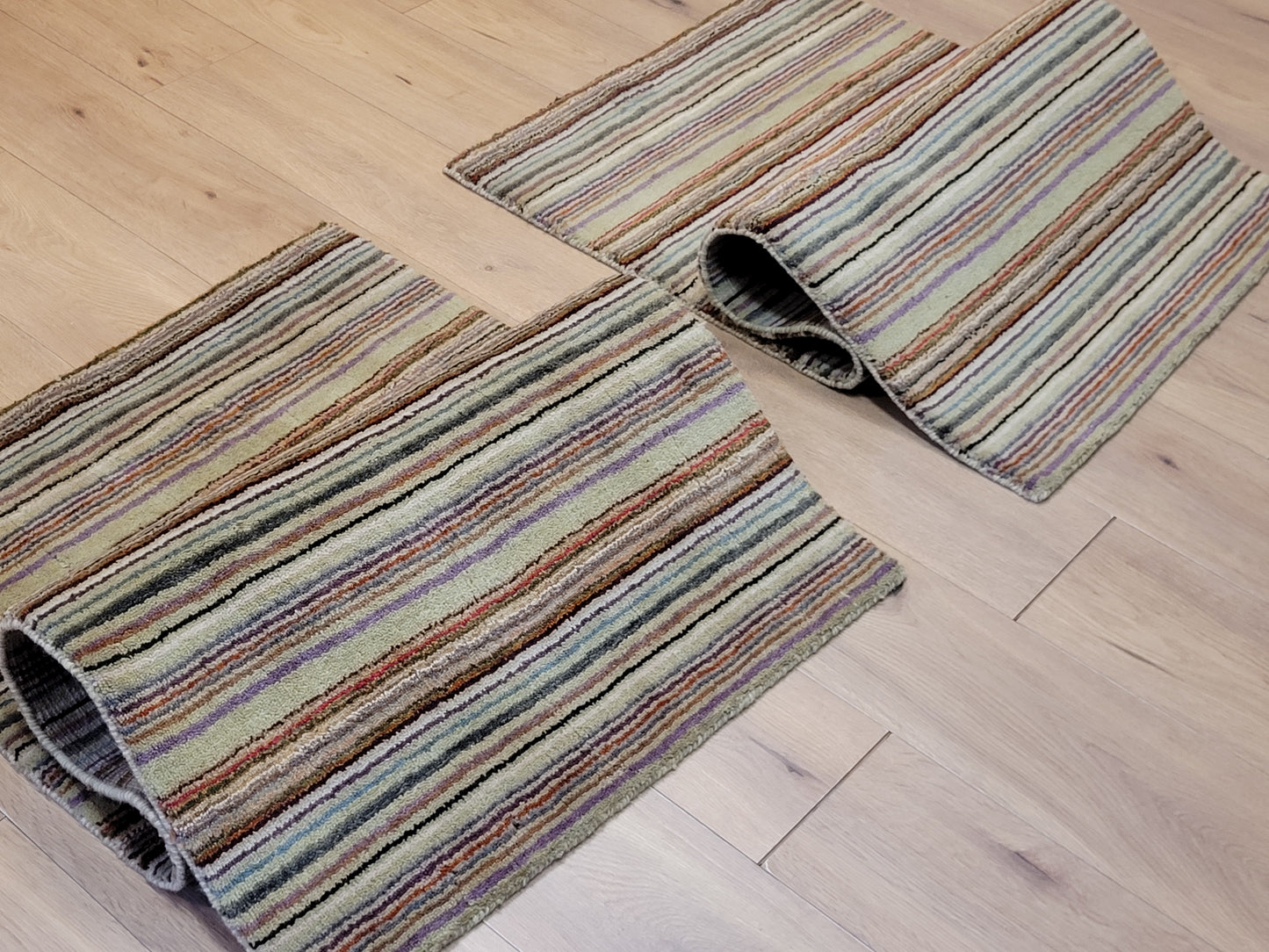 Moderner Streifenteppich – Set aus 2 Stück, handgeknüpft aus Wolle Gabbeh