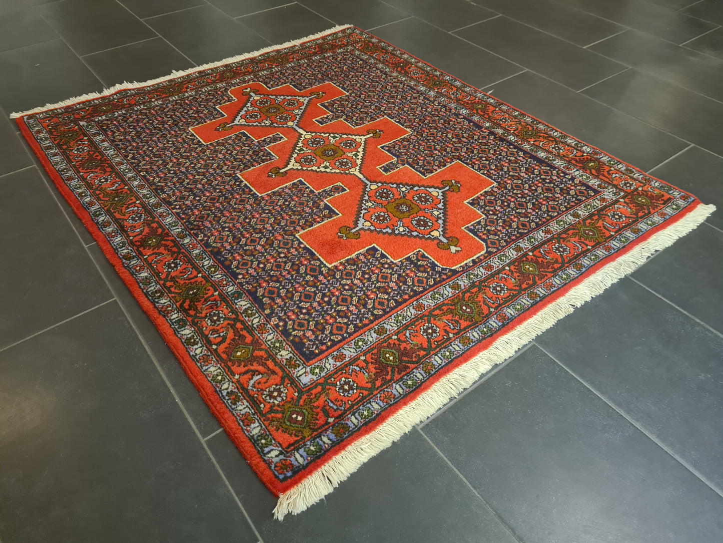 Perserteppich Orientteppich Handgeknüpfter Teppich Senneh Bidjar 140×125 cm
