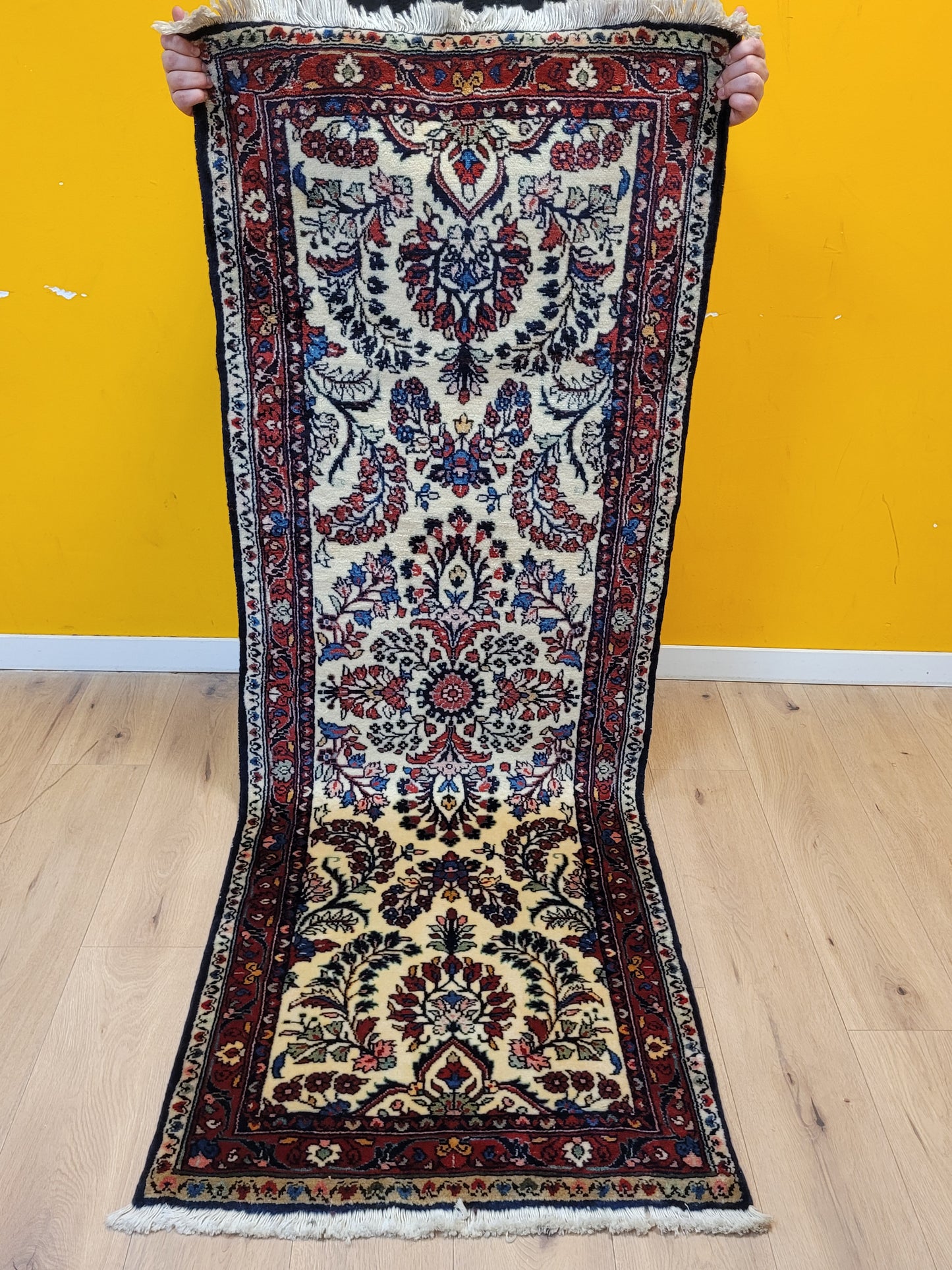 Sarough Perserteppich Läufer 210 × 75 cm – Korkwolle, florales Muster