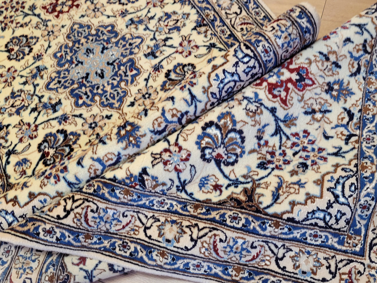 Nain Perserteppich Läufer – Korkwolle mit Seide, florales Design Orientteppich