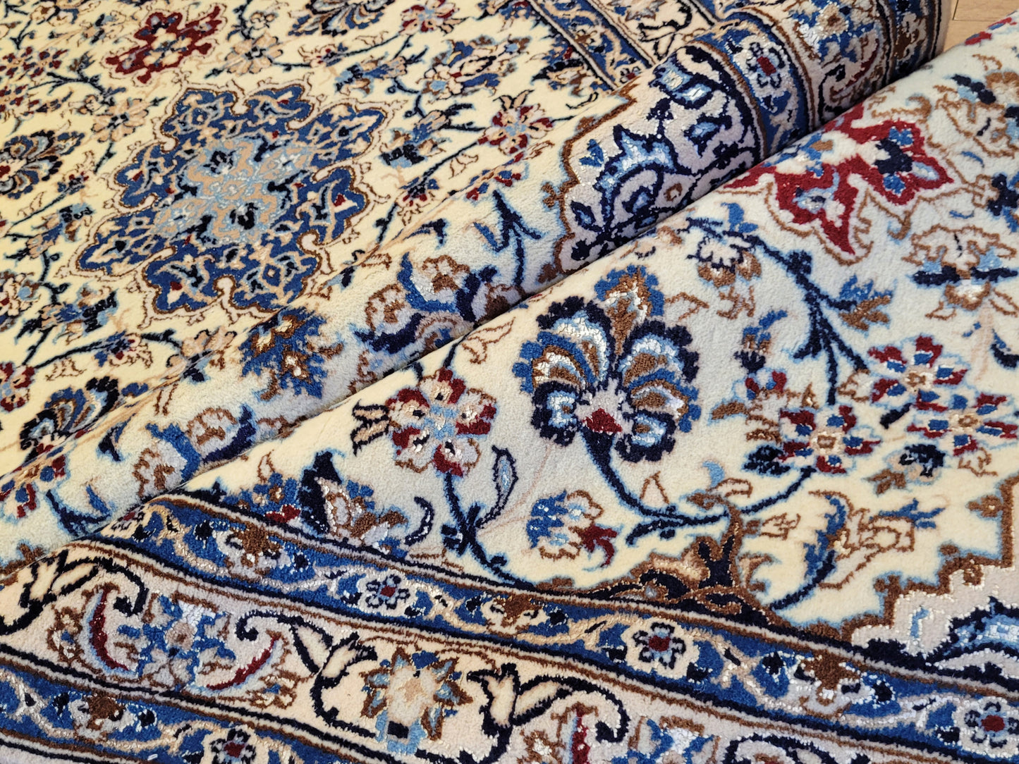 Nain Perserteppich Läufer – Korkwolle mit Seide, florales Design Orientteppich