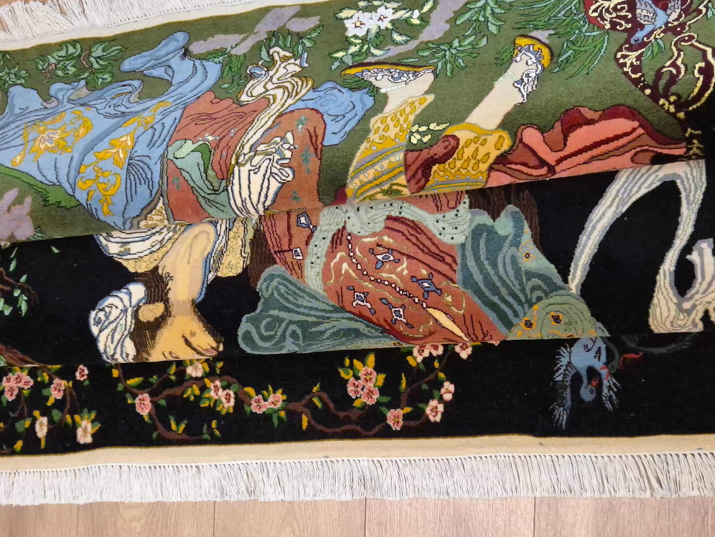 Täbriz Teppich Korkwolle mit Seide figürliche Darstellung