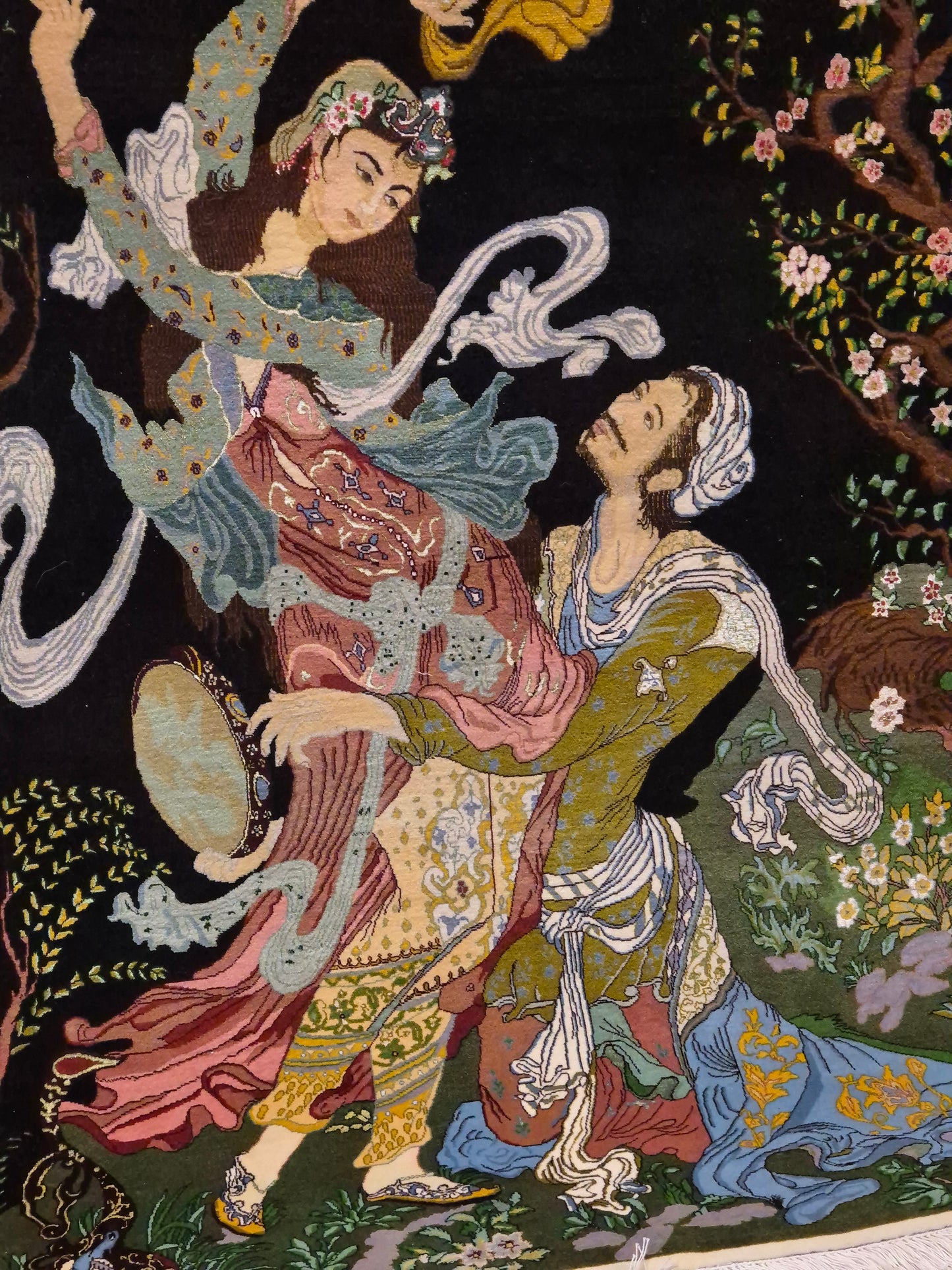 Täbriz Teppich Korkwolle mit Seide figürliche Darstellung